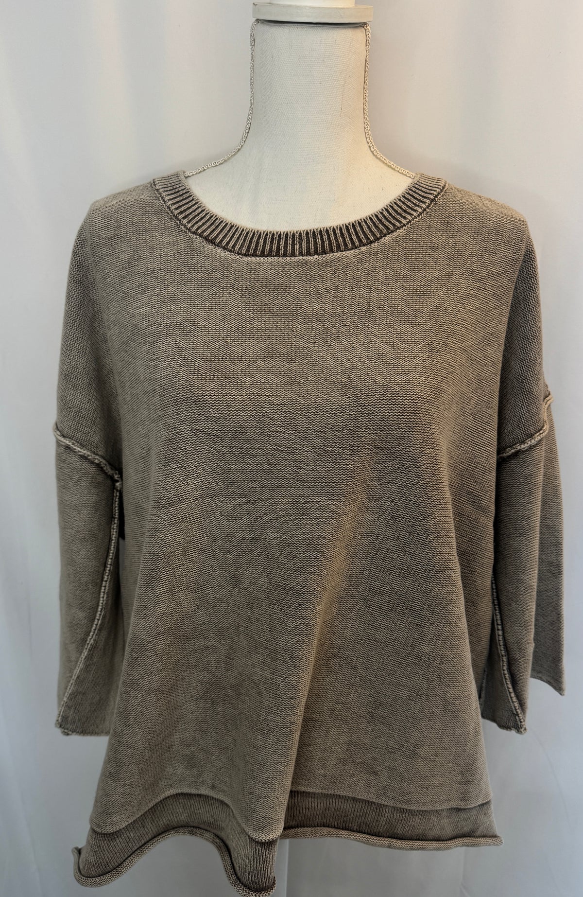 Plus Washed 3/4 Sleeve Boxy Sweater by Zenana