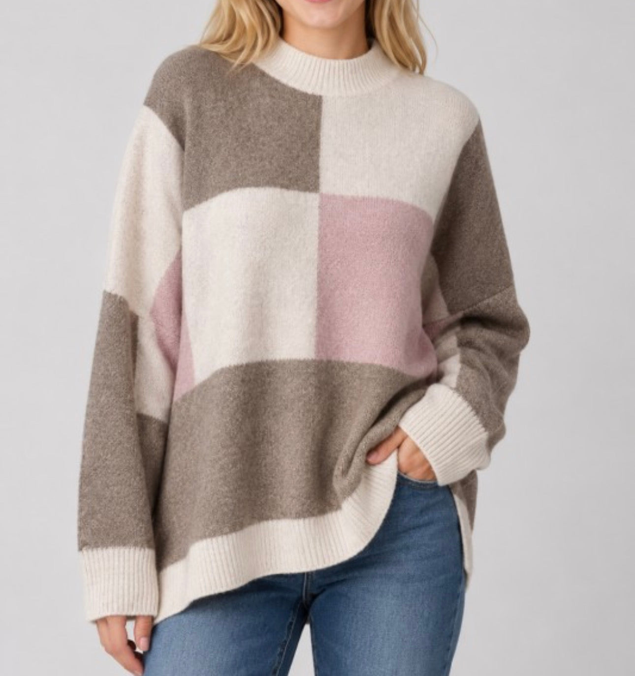 Pink Accent Block Sweater