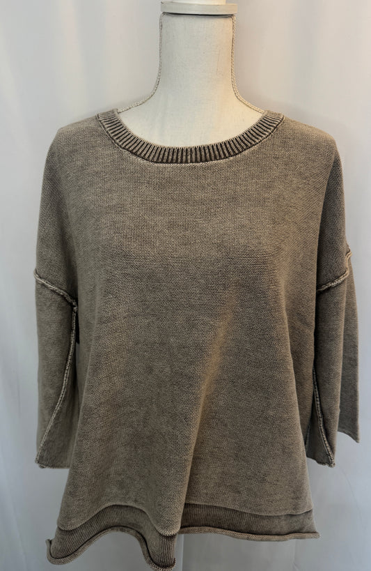 Plus Washed 3/4 Sleeve Boxy Sweater by Zenana