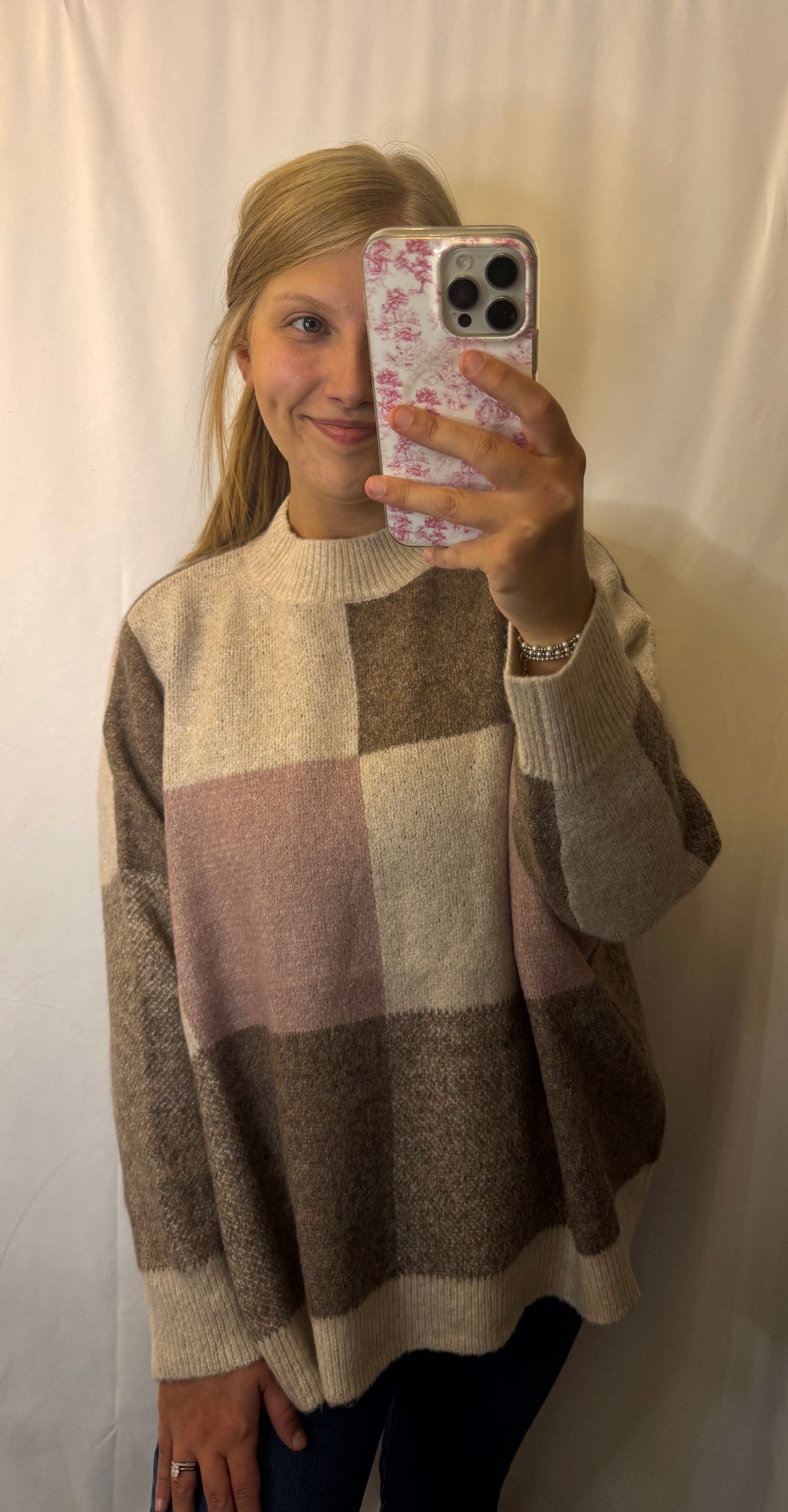 Oversized Pink Block Sweater by Dreamers