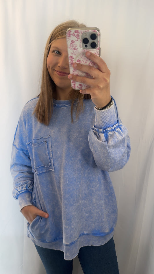 Cornflower Blue Pocket Sweatshirt by Zenana